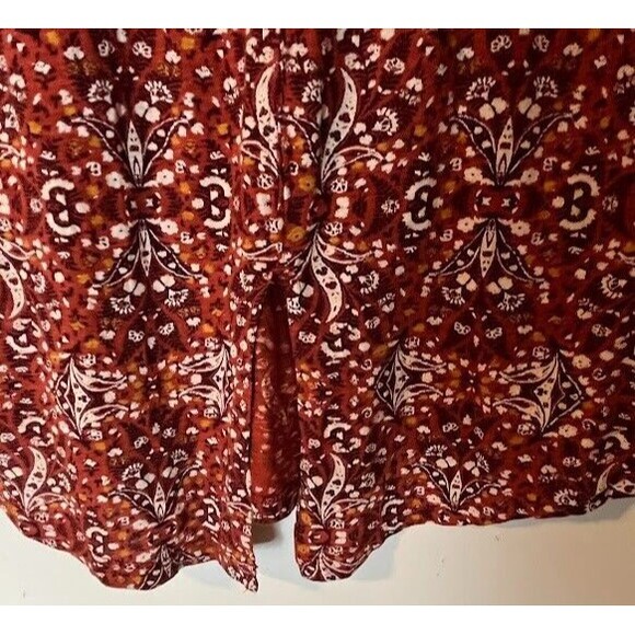 Lucky Brand Bohochic Casual Burnt Orange Floral Print Hi-Lo w/Slit in Back Top S - Picture 5 of 6